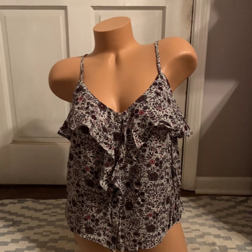 NWOT American Eagle Flow Ruffle Sleeveless Top Size M Floral Print